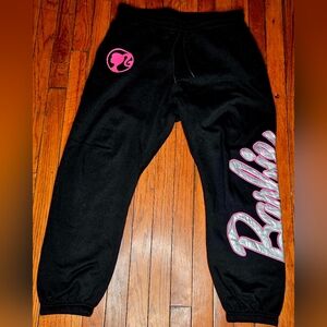 Barbie Womens Size XL Extra Large Black Pink Sweatpants Joggers Logo 2024 C1